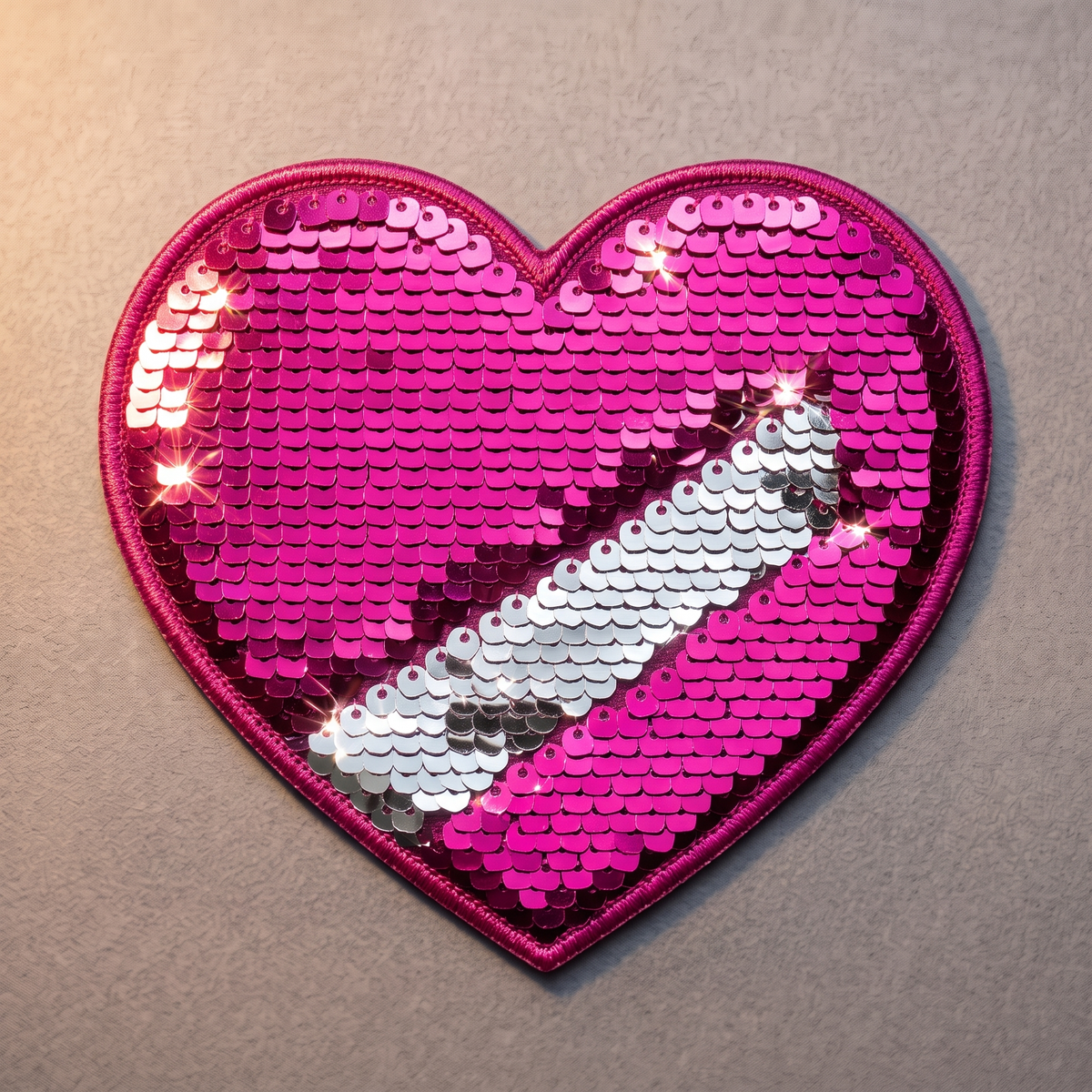 Pailletten-Aufnäher: herzförmiger Wende-Pailletten-Patch in Pink und Silber