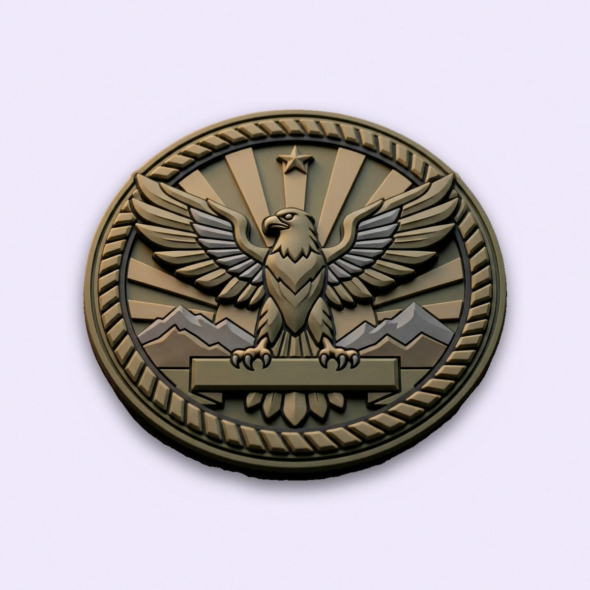 3D-Rubber-Patch: runder PVC-Aufnäher mit erhabenem Adler und Bergen in Oliv